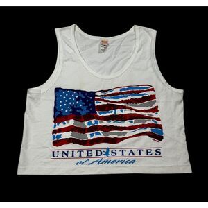 NWOT American Flag USA Cropped Top Red White Blue Womens Shirt Size Medium Large